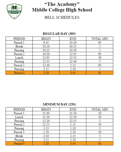 MCHS Bell Schedule 